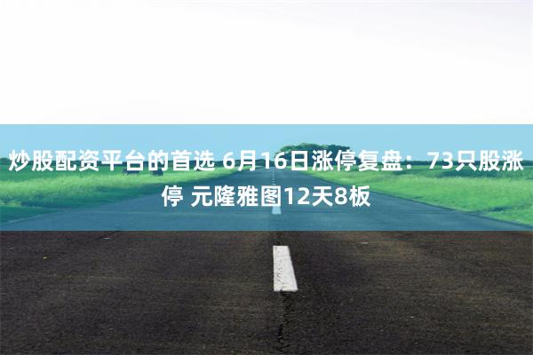 炒股配资平台的首选 6月16日涨停复盘：73只股涨停 元隆雅图12天8板